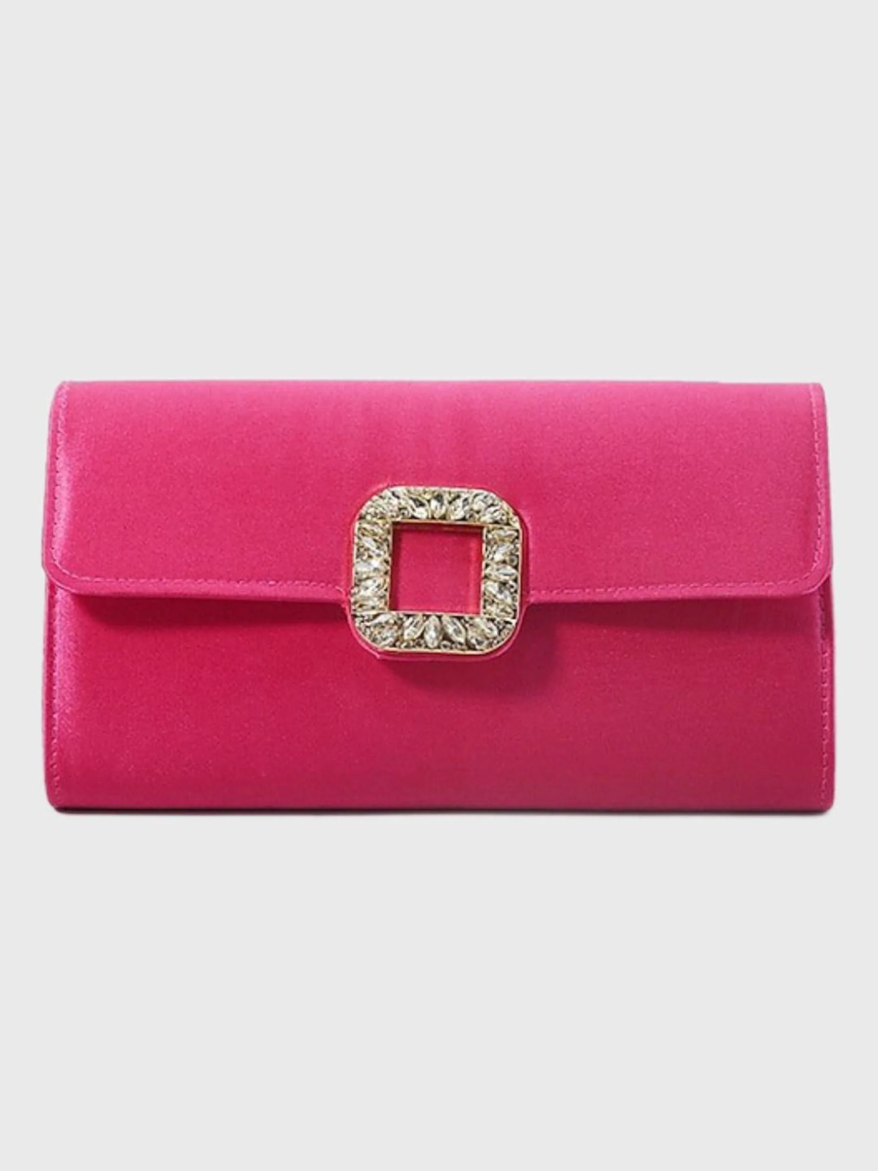 Black Satin Elegant Clutch Bag with Rhinestone Buckle - Image 10