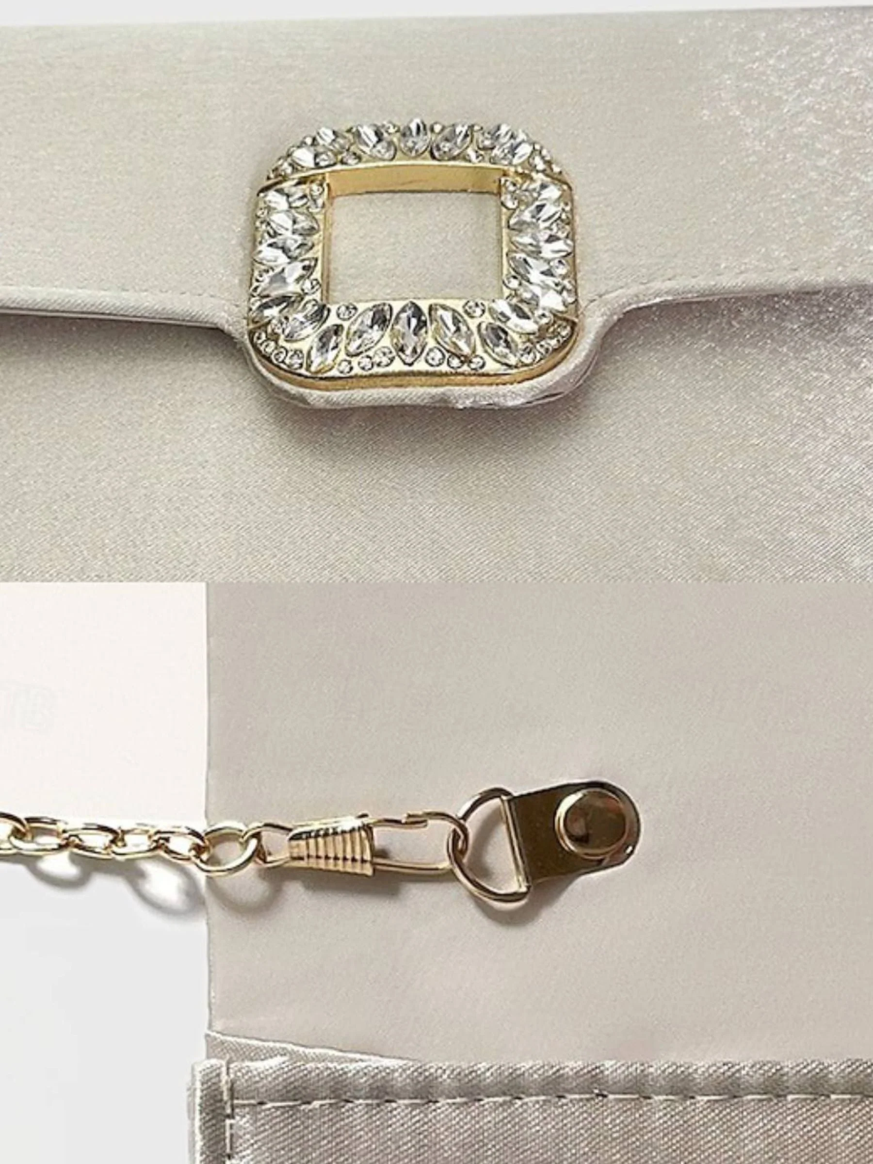 Black Satin Elegant Clutch Bag with Rhinestone Buckle - Image 8