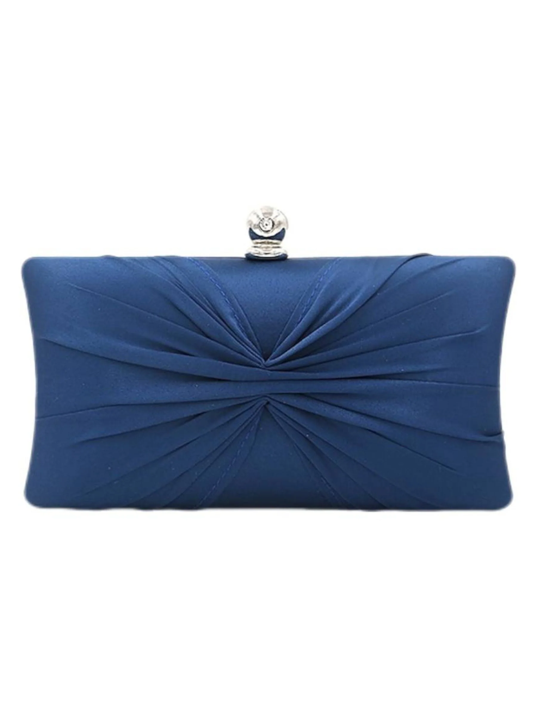 Elegant Satin Gold Chain Ruffle Clutch Bag with Crystal Clasp - Image 5