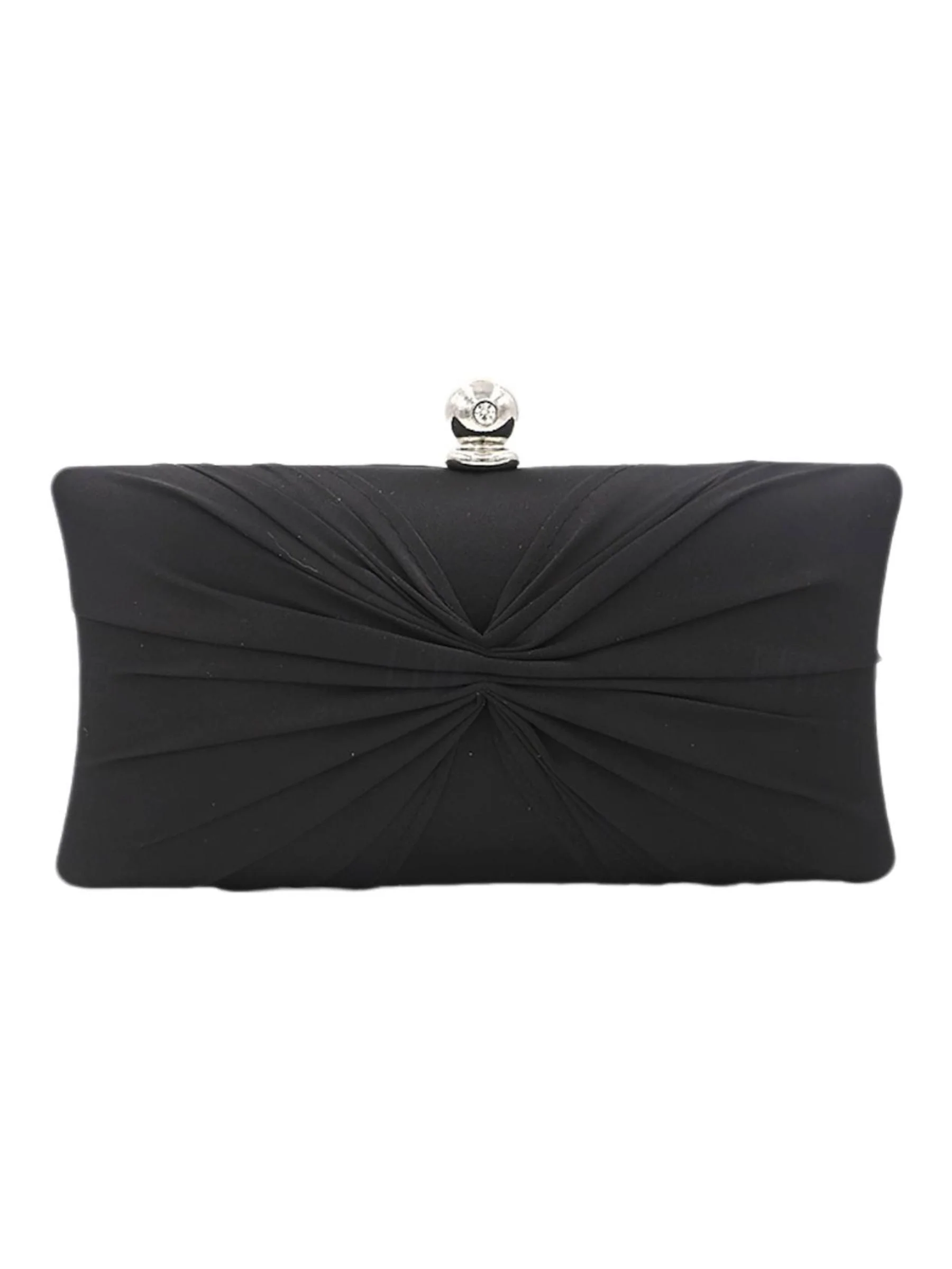 Elegant Satin Gold Chain Ruffle Clutch Bag with Crystal Clasp - Image 6
