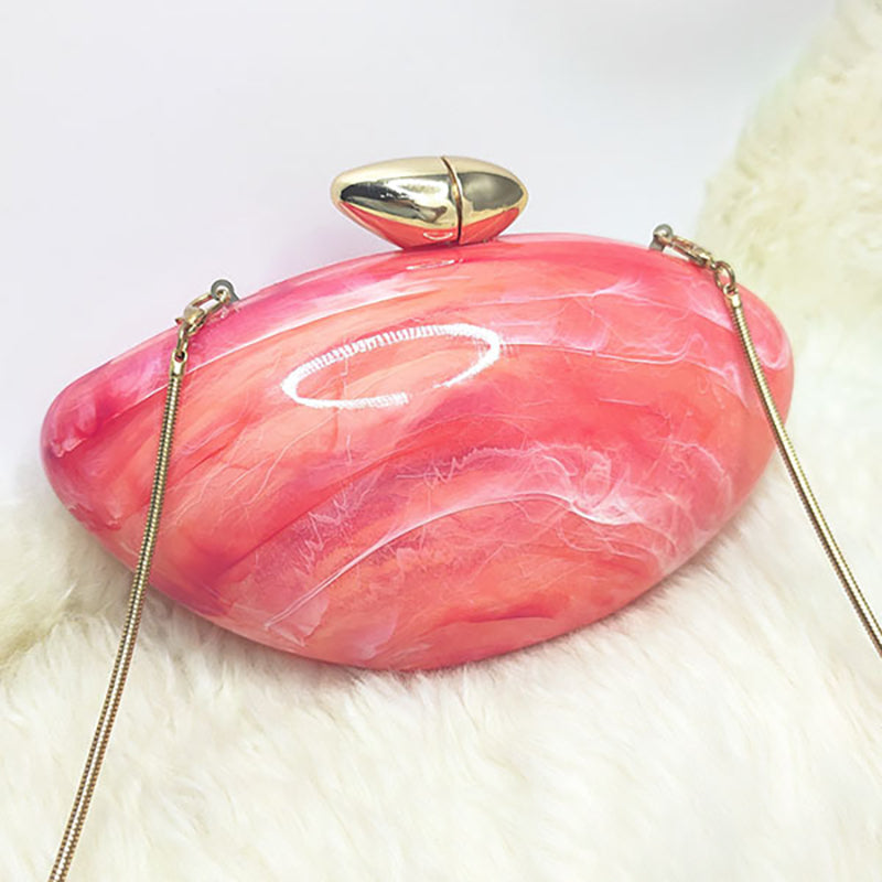 Gold Stylish Irregular Ellipse Candy Daily Chain Wedding Party Clutch Bag - Image 4