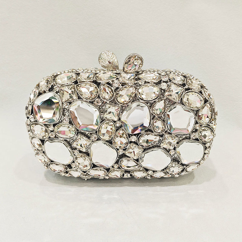 Elegant Retro Irregular Glass Diamond Encrusted Square Evening Wedding Party Clutch Bag - Image 8