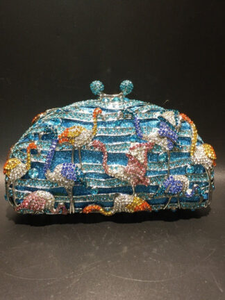 Women's Flamingo Metal Evening Party Clutch Bag with Fully Rhinestones