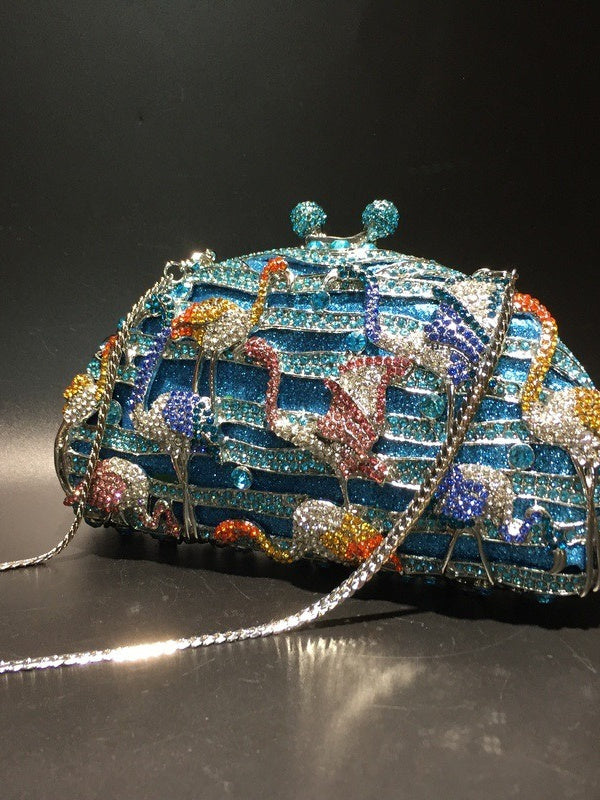 Women's Flamingo Metal Evening Party Clutch Bag with Fully Rhinestones - Image 3