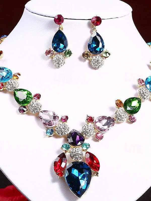 1 set 3 Pieces Jewelry Earrings Necklace For Women's Wedding Gemstone Pendant Necklace Set - 画像 (6)