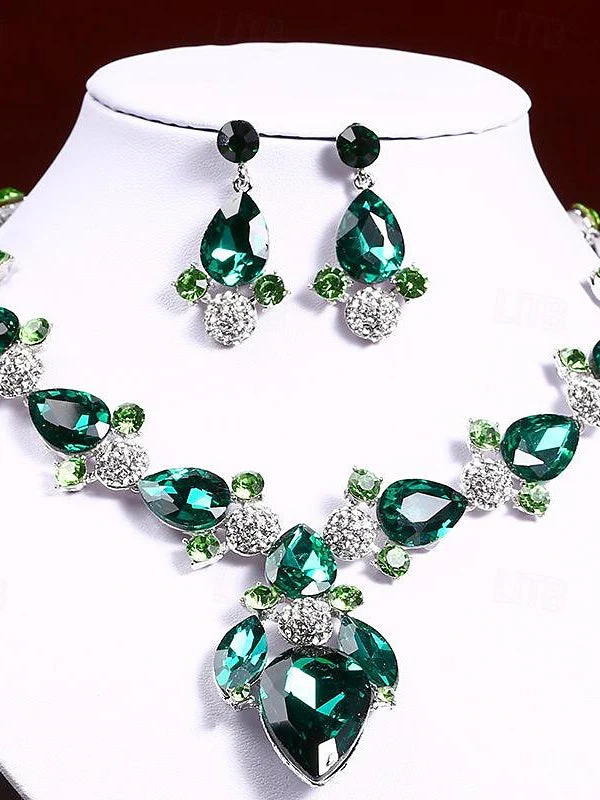 1 set 3 Pieces Jewelry Earrings Necklace For Women's Wedding Gemstone Pendant Necklace Set - 画像 (5)