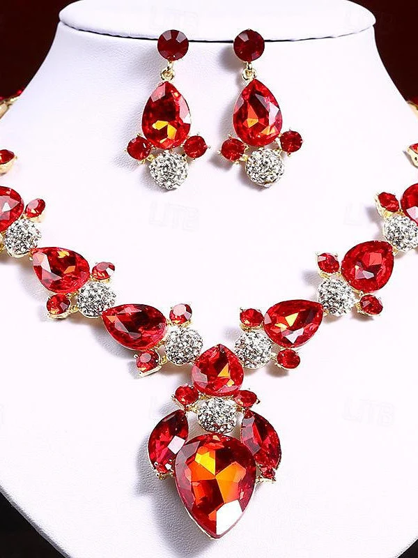 1 set 3 Pieces Jewelry Earrings Necklace For Women's Wedding Gemstone Pendant Necklace Set - 画像 (4)