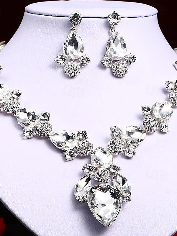 1 set 3 Pieces Jewelry Earrings Necklace For Women's Wedding Gemstone Pendant Necklace Set - 画像 (3)