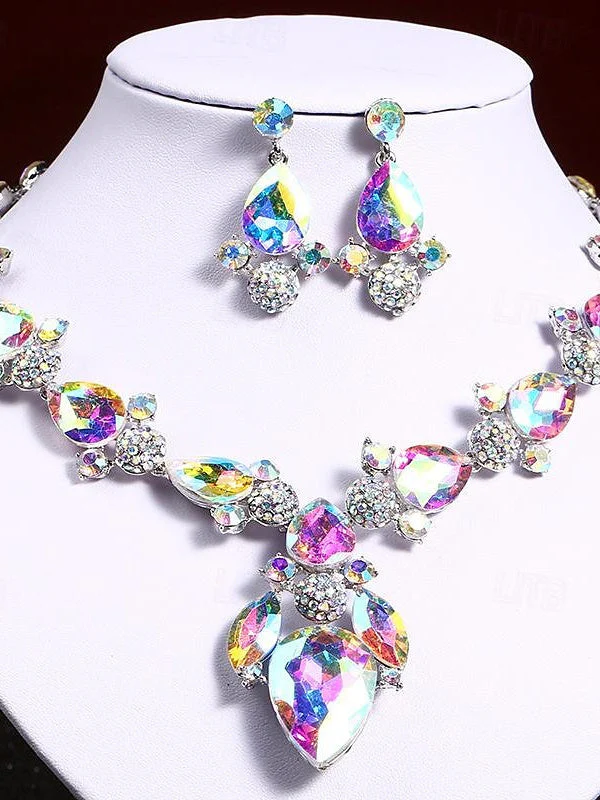 1 set 3 Pieces Jewelry Earrings Necklace For Women's Wedding Gemstone Pendant Necklace Set - 画像 (2)