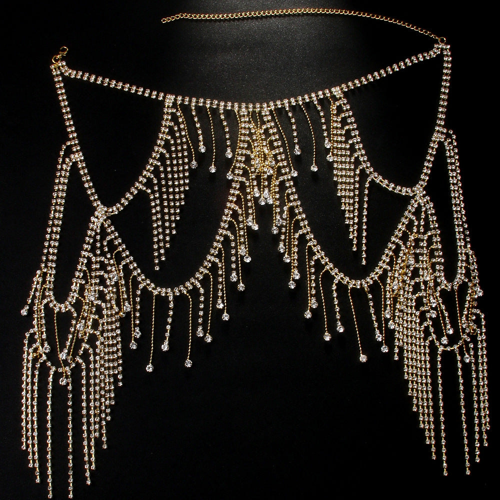 Luxury Elegant Rhinestone Tassel Body Chain Dress Accessories - 이미지 3