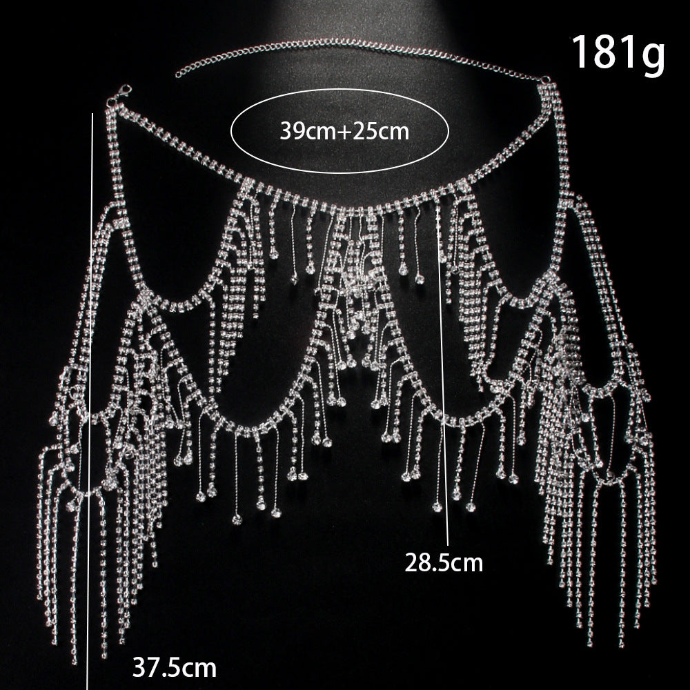 Luxury Elegant Rhinestone Tassel Body Chain Dress Accessories - 이미지 4