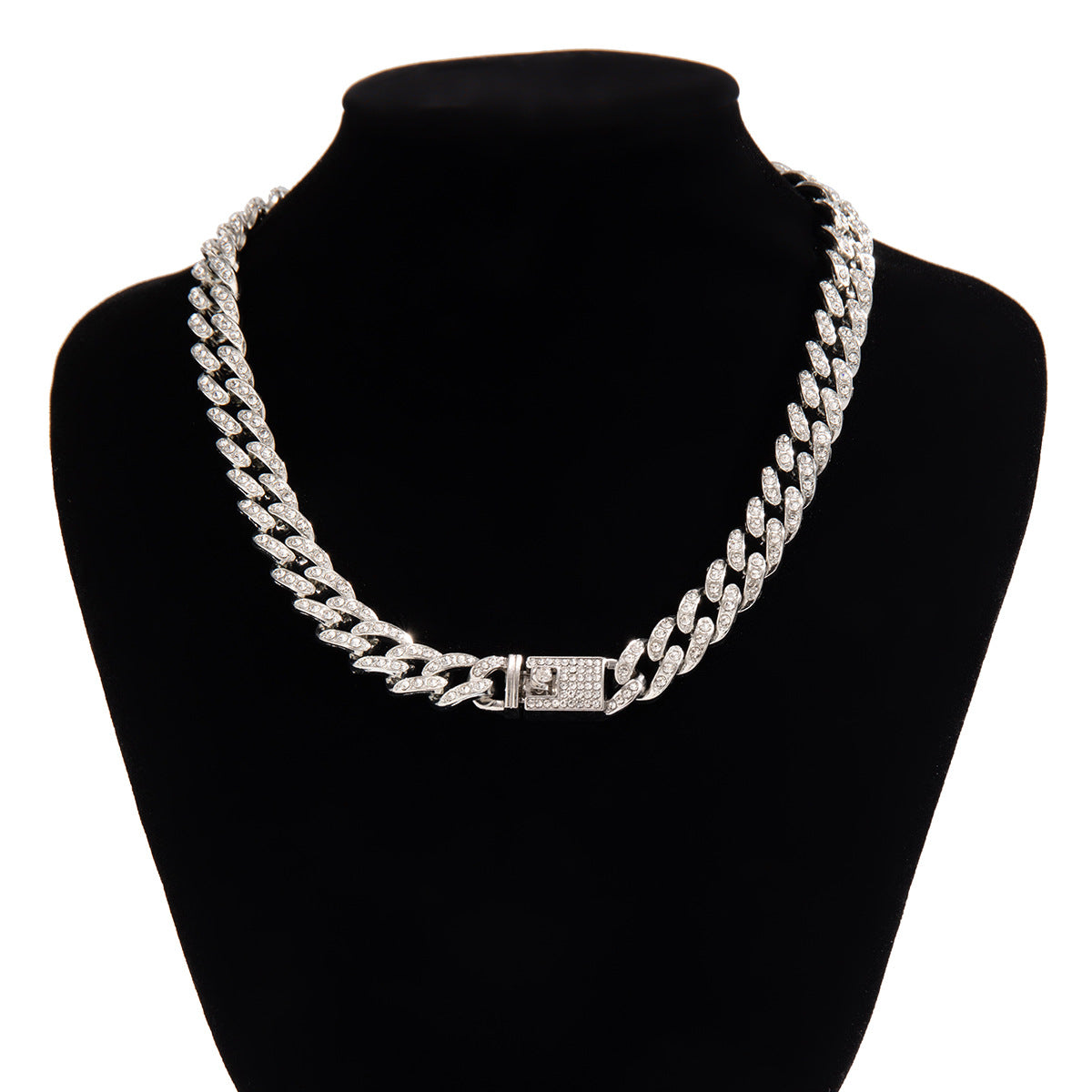 Men's Cool High End White Rhinestone Alloy Cuban Chain Necklace - 이미지 4