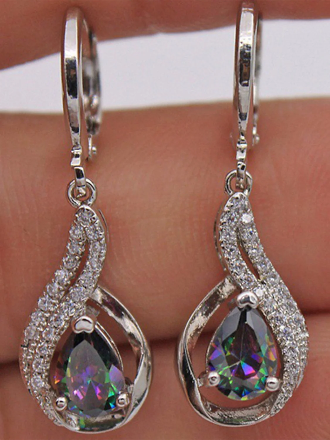 Zircon Drop Earrings For Women's Wedding Work Daily Classic Floral Silver Earrings - Image 5