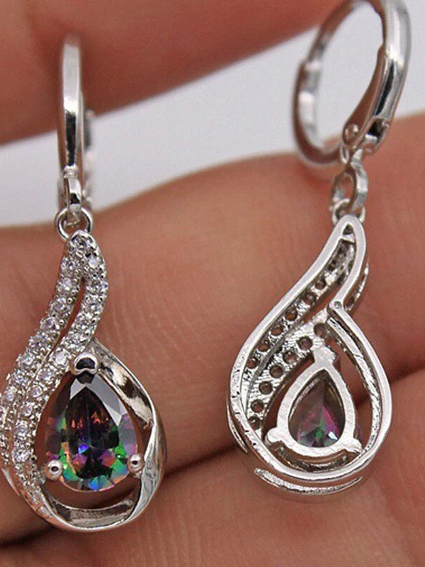Zircon Drop Earrings For Women's Wedding Work Daily Classic Floral Silver Earrings - Image 3