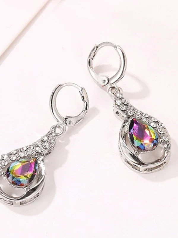 Zircon Drop Earrings For Women's Wedding Work Daily Classic Floral Silver Earrings - Image 2