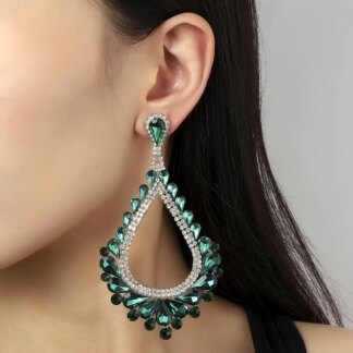 Fashion Glass Rhinestone Exaggerated Waterdrop Earrings