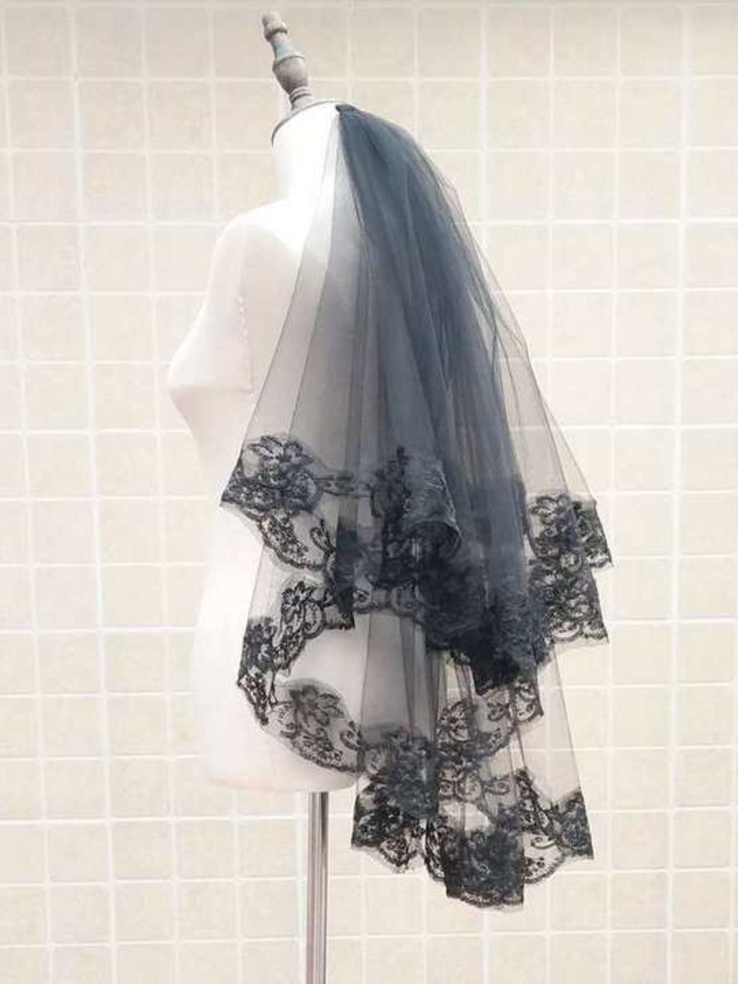 Halloween Black Gothic Punk Party Lace Veil Headpiece - 이미지 6