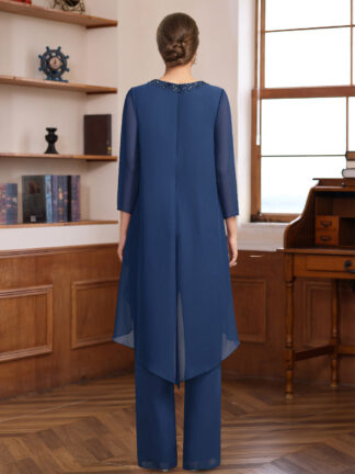 2 Pieces Scoop 3/4 Sleeves Floor-Length Mother of the Bride Pantsuits with Sequins & Beads