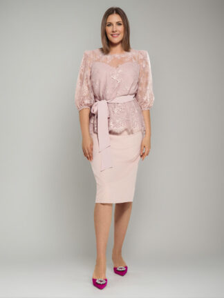 2 Pieces Round Neck Plus Size Half Sleeves Pencil Skirt Mother of the Bride Dresses with Lace & Sash