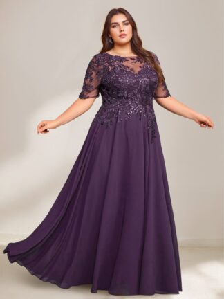A-Line/Princess Scoop Plus Size Mother of the Bride Dresses Chiffon Floor-Length Sequins