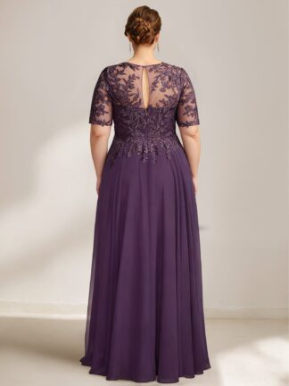 A-Line/Princess Scoop Plus Size Mother of the Bride Dresses Chiffon Floor-Length Sequins