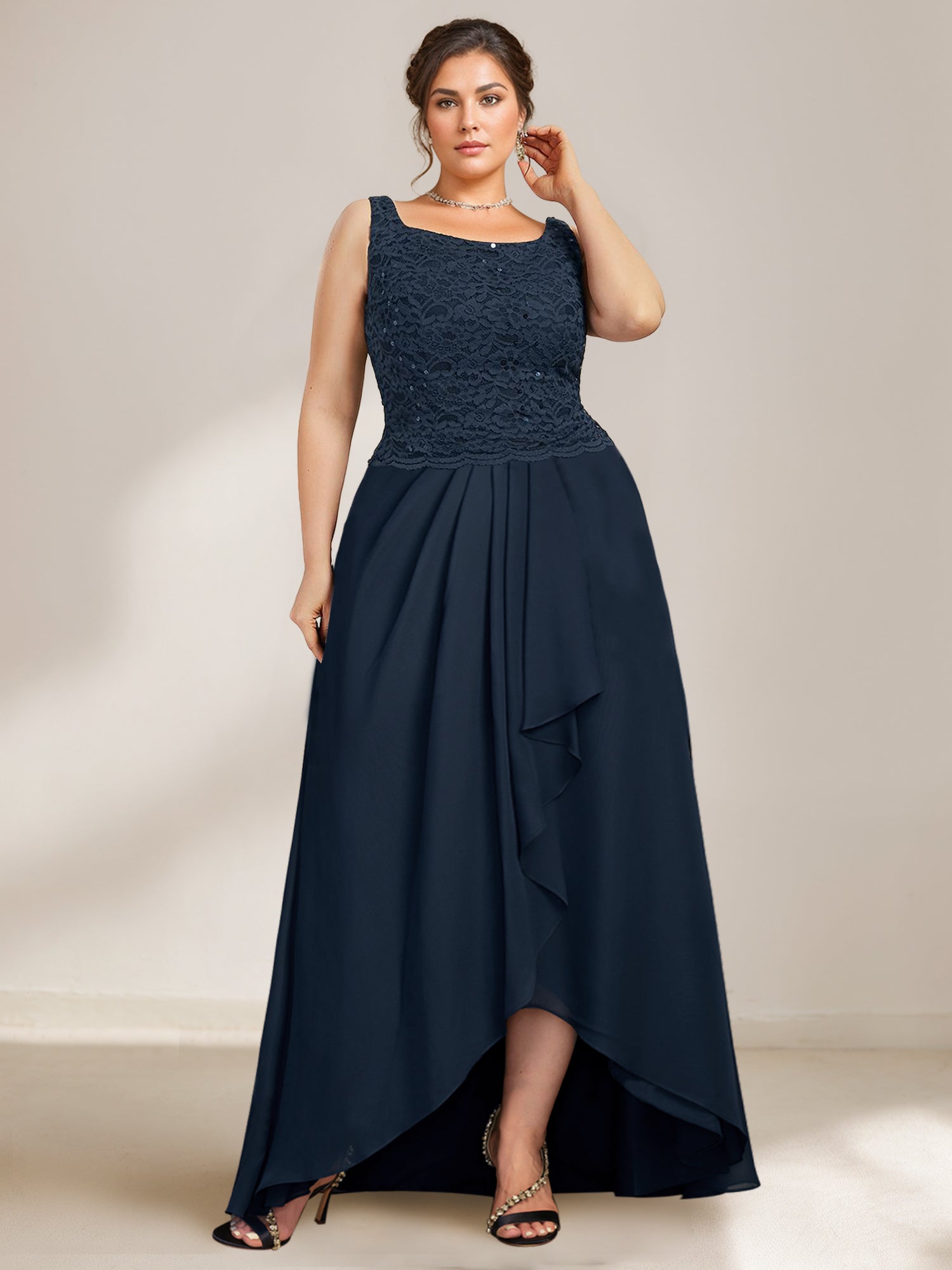 A-Line/Princess Scoop Plus Size Mother of the Bride Dresses with Wrap/Jacket Chiffon - Image 3