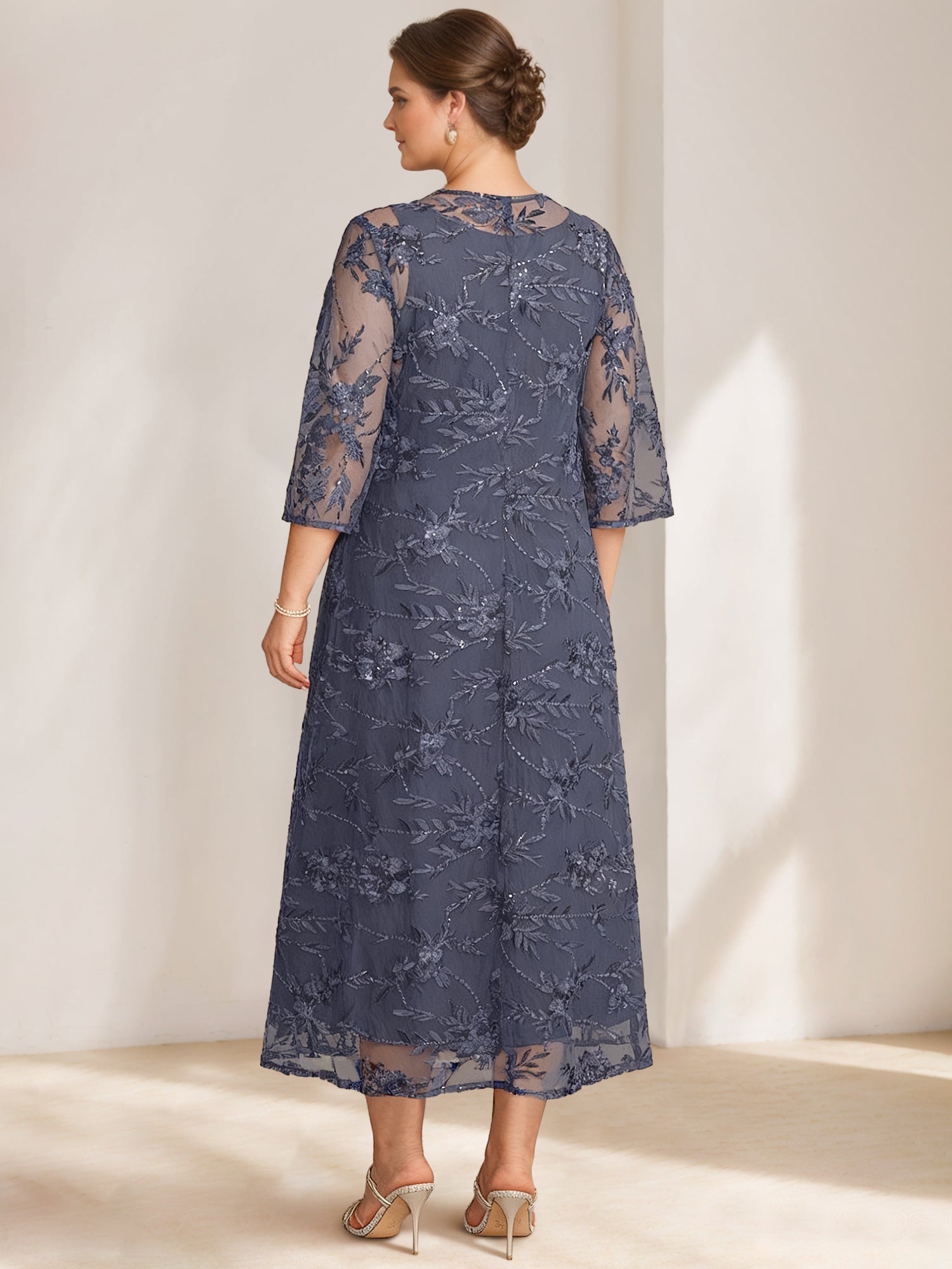 A-Line/Princess Scoop Plus Size Mother of the Bride Dresses Chiffon with Lace Wrap/Jacket - Image 2