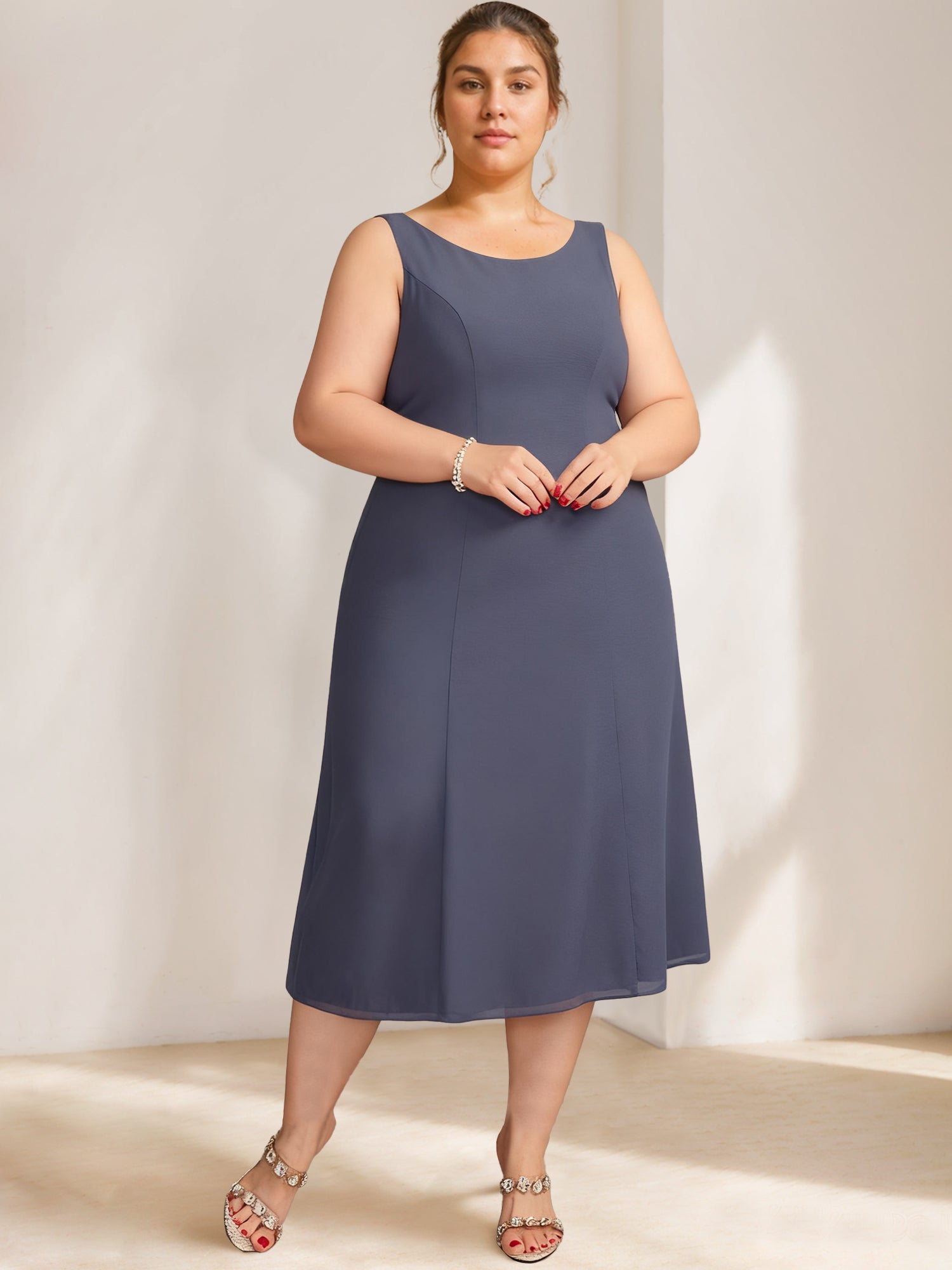 A-Line/Princess Scoop Plus Size Mother of the Bride Dresses Chiffon with Lace Wrap/Jacket - Image 3