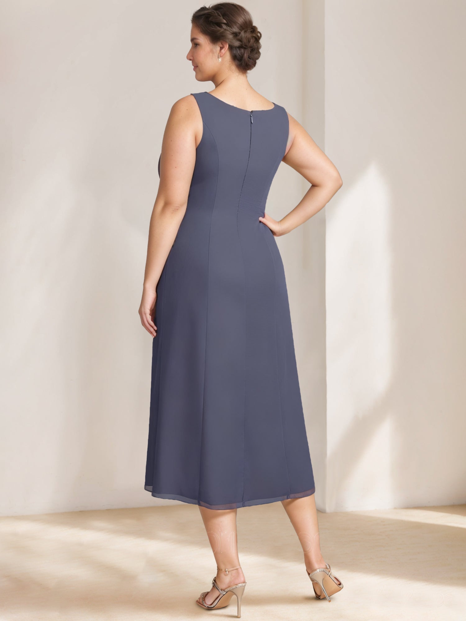 A-Line/Princess Scoop Plus Size Mother of the Bride Dresses Chiffon with Lace Wrap/Jacket - Image 4