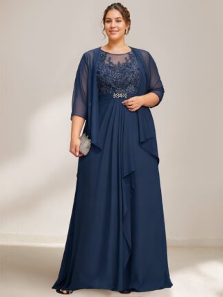 A-Line/Princess Scoop Plus Size Mother of the Bride Dresses Chiffon Lace with Wrap/Jacket