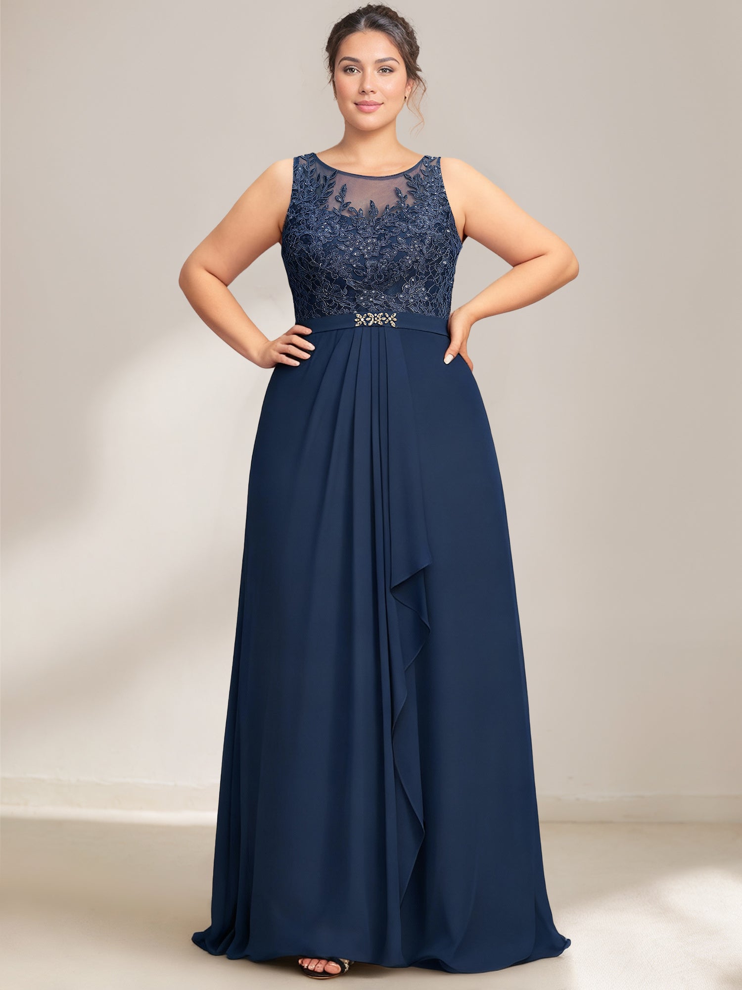 A-Line/Princess Scoop Plus Size Mother of the Bride Dresses Chiffon Lace with Wrap/Jacket - Image 3