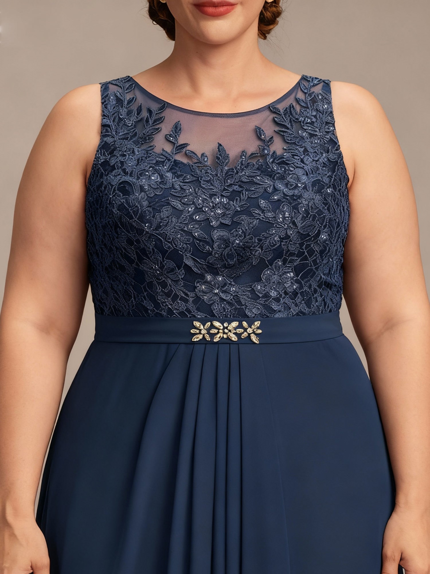 A-Line/Princess Scoop Plus Size Mother of the Bride Dresses Chiffon Lace with Wrap/Jacket - Image 5