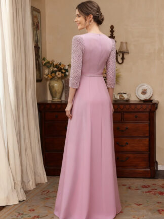 Jumpsuit V-Neck Mother of the Bride Dresses Stretch Satin Floor-Length Half Sleeves Beading