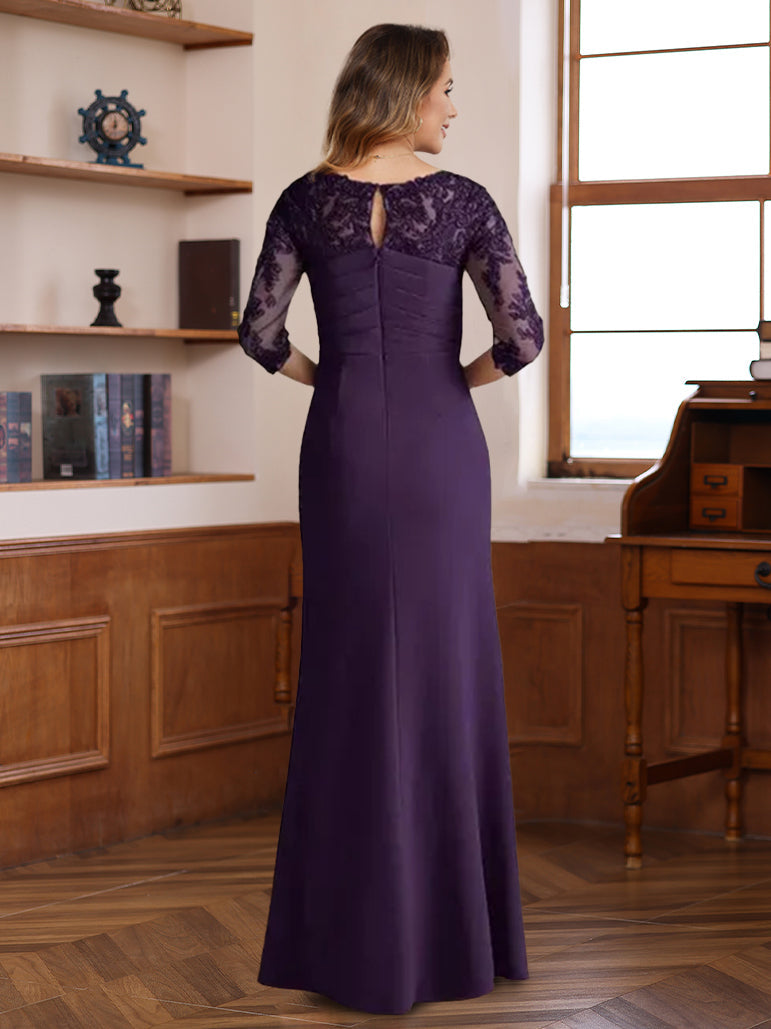 Sheath/Column Chiffon Scoop Mother of the Bride Dresses Lace Ankle-Length 3/4 Sleeves Ruffles - Image 2