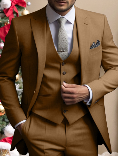 Men's Tailored Fit Single Breasted Two-buttons 3 Pieces Solid Colored Wedding Suits - 이미지 6