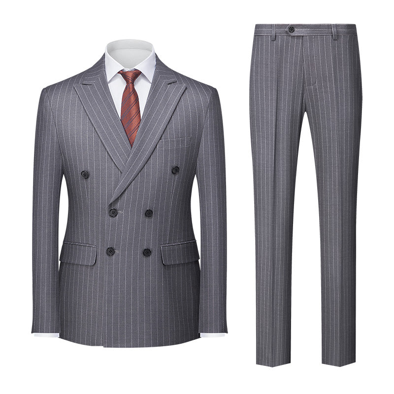Blue Khaki Burgundy Gray Black Men's Tailored Fit Double Breasted Six-buttons 2 Pieces Striped Wedding Suits - Image 2