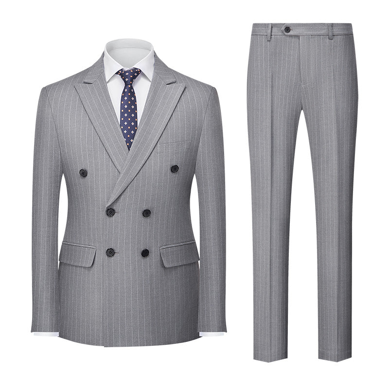 Blue Khaki Burgundy Gray Black Men's Tailored Fit Double Breasted Six-buttons 2 Pieces Striped Wedding Suits - Image 4