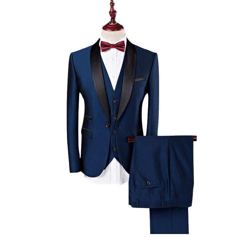 Burgundy White Blue Men's Tailored Fit Single Breasted One-button 3 Pieces Solid Colored Wedding Suits - Image 3