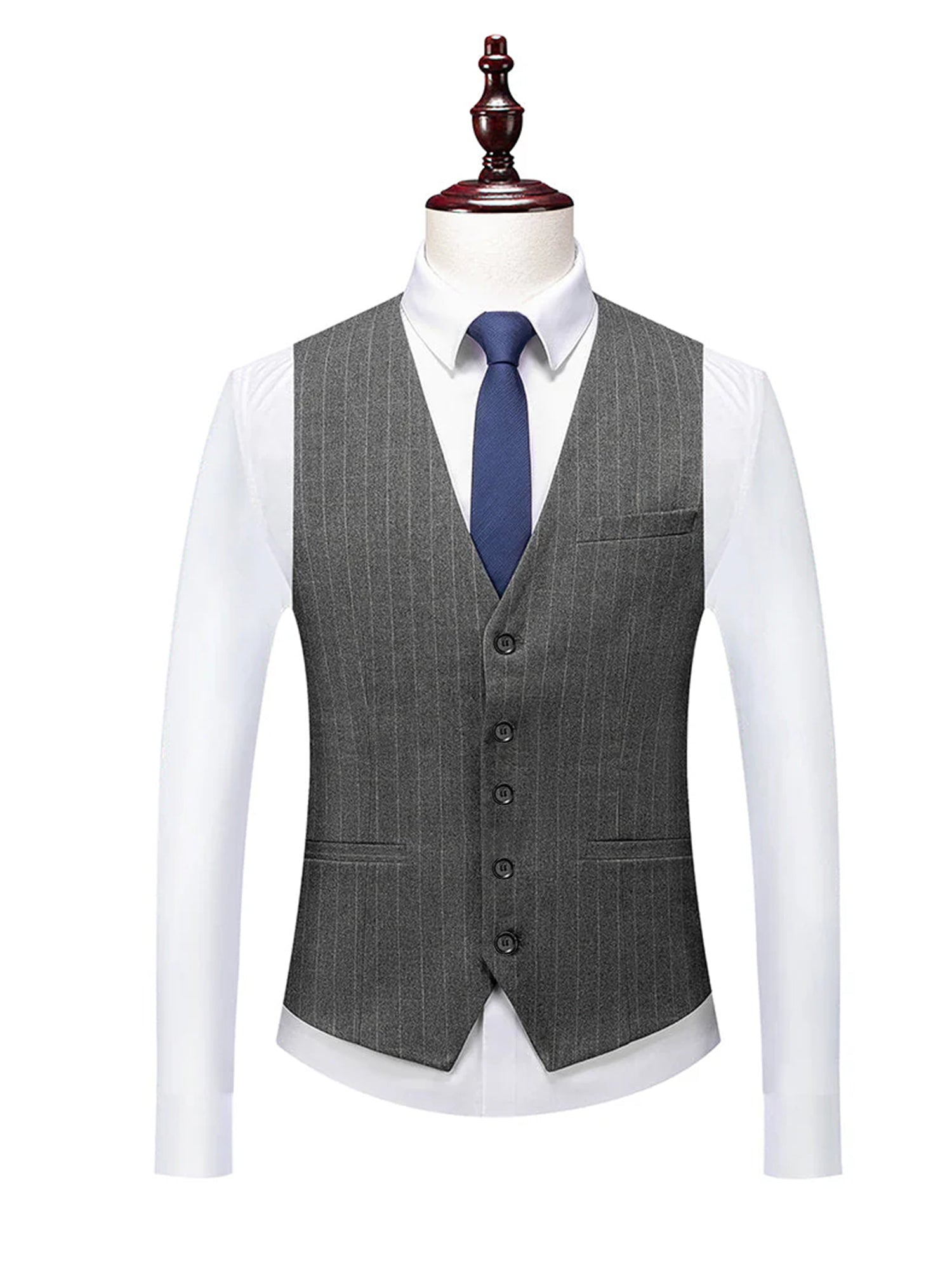 Men's Tailored Fit Single Breasted Two-buttons 3 Pieces Striped Wedding Suits - 이미지 4