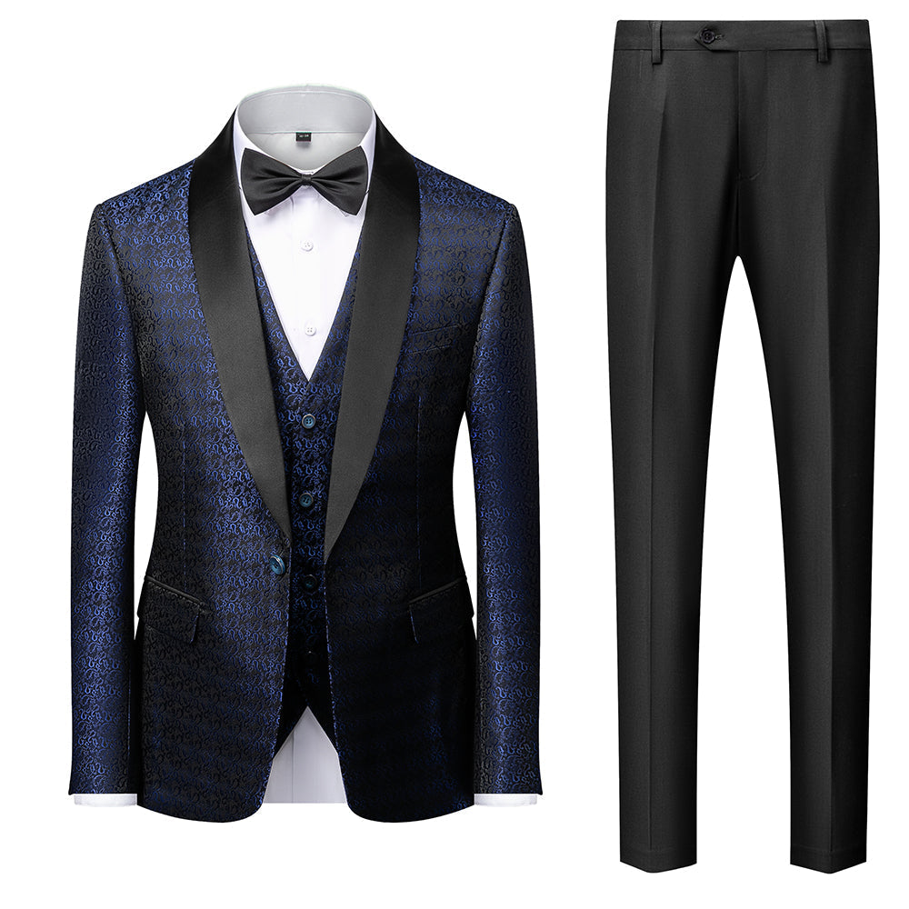 Red Blue Black White Men's Tailored Fit Single Breasted One-button 3 Pieces Printed Prom Party Suits - Image 5