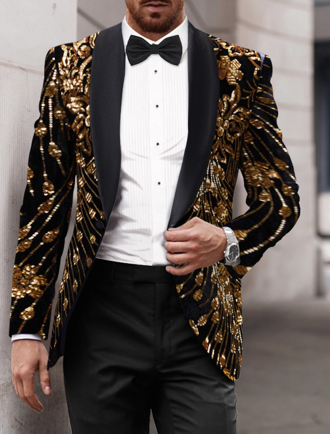 Gold Red Green Men's Tailored Fit Single Breasted One-button Sequins Party Jacket