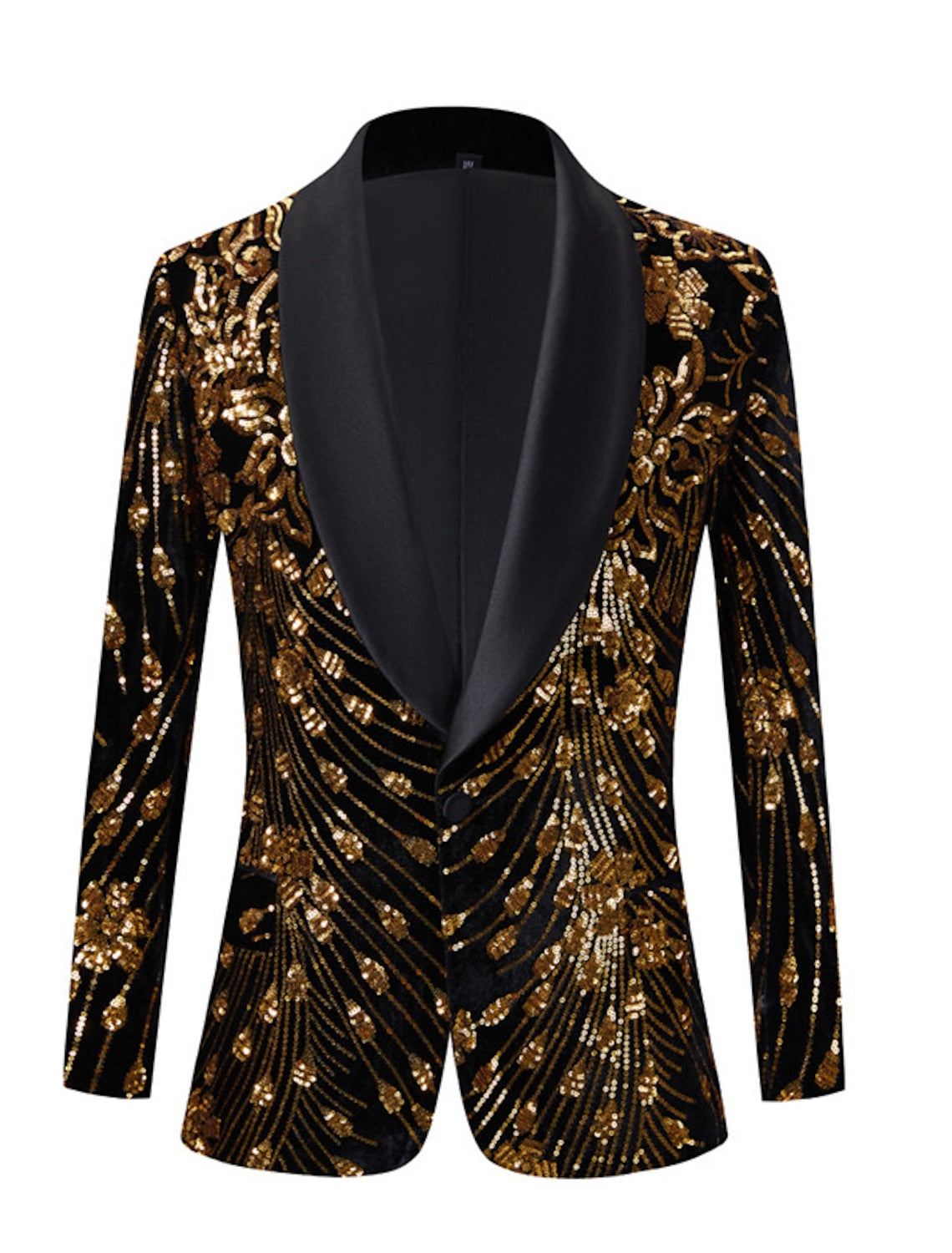 Gold Red Green Men's Tailored Fit Single Breasted One-button Sequins Party Jacket - 画像 (2)