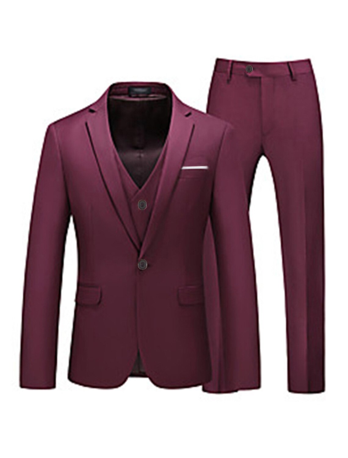 Pink Red Blue Yellow Men's Tailored Fit 3 Pieces Solid Colored Single Breasted One-button Party Suits - 画像 (5)