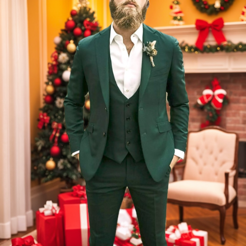 Men's Tailored Fit Single Breasted Two-buttons 3 Pieces Wedding Suits - 이미지 3