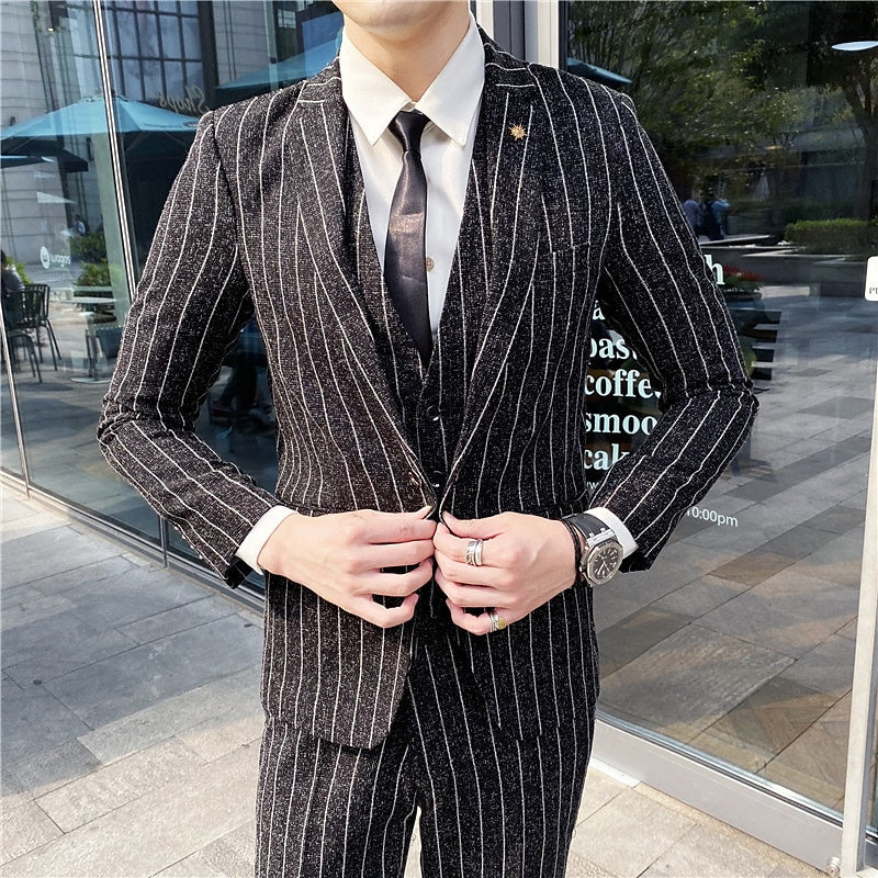 Men's Tailored Fit Single Breasted One-button 3 Pieces Black Ivory Wedding Suits - 이미지 10
