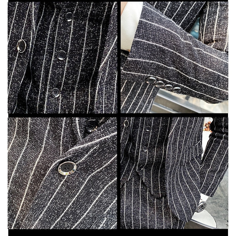 Men's Tailored Fit Single Breasted One-button 3 Pieces Black Ivory Wedding Suits - 이미지 9