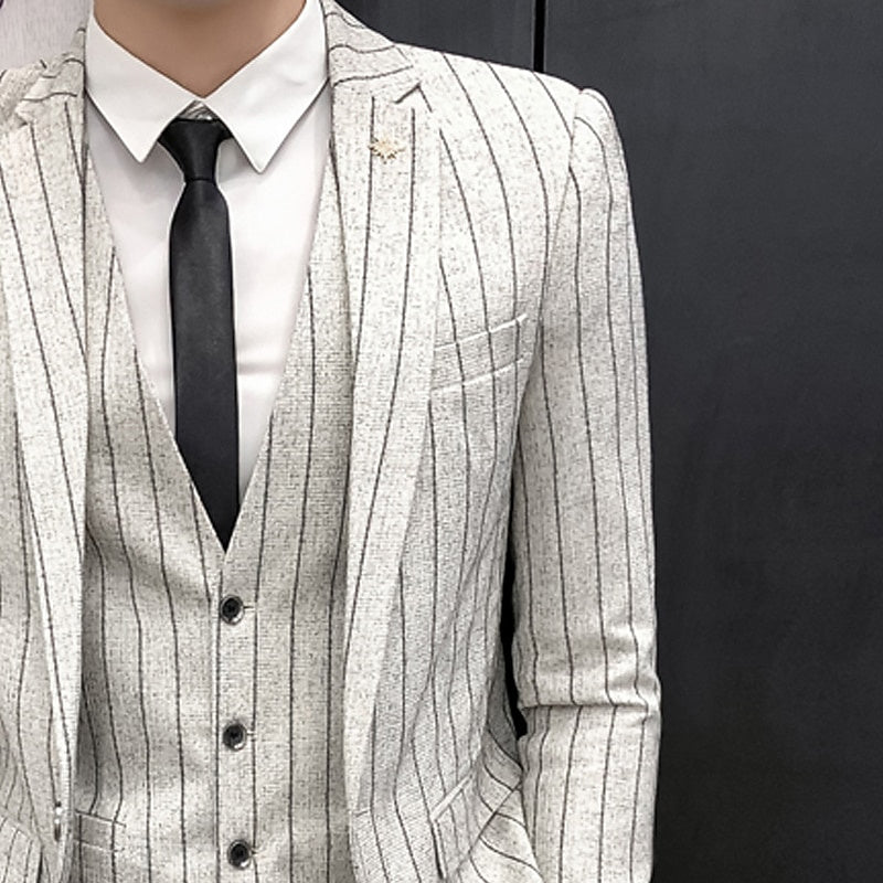 Men's Tailored Fit Single Breasted One-button 3 Pieces Black Ivory Wedding Suits - 이미지 7