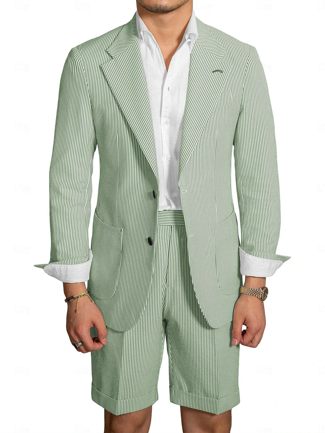 Men's Tailored Fit Wedding Shorts Single Breasted Two-buttons Striped 2 Pieces - Image 4