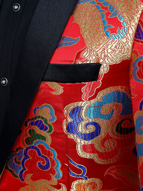 Men's Tailored Fit Turndown Collar Single Breasted one button Polyester Jacquard Wedding Suits - 이미지 5