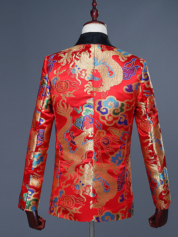 Men's Tailored Fit Turndown Collar Single Breasted one button Polyester Jacquard Wedding Suits - 이미지 2